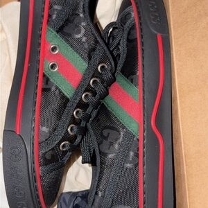 Gucci Black Sneakers with Red and Green Accents